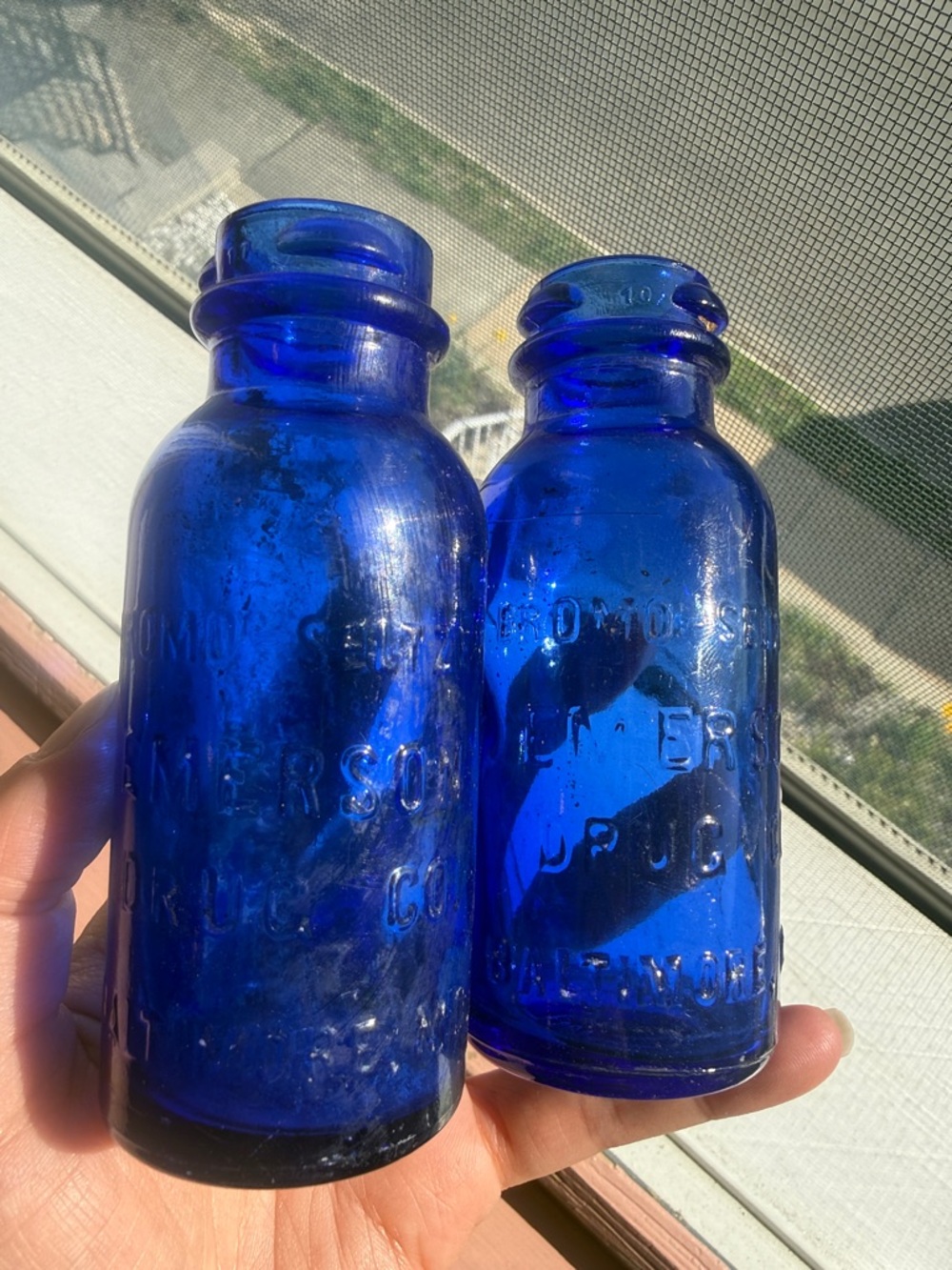 Bromo Seltzer Emerson Drug Co Baltimore MD embossed cobalt blue vintage bottle